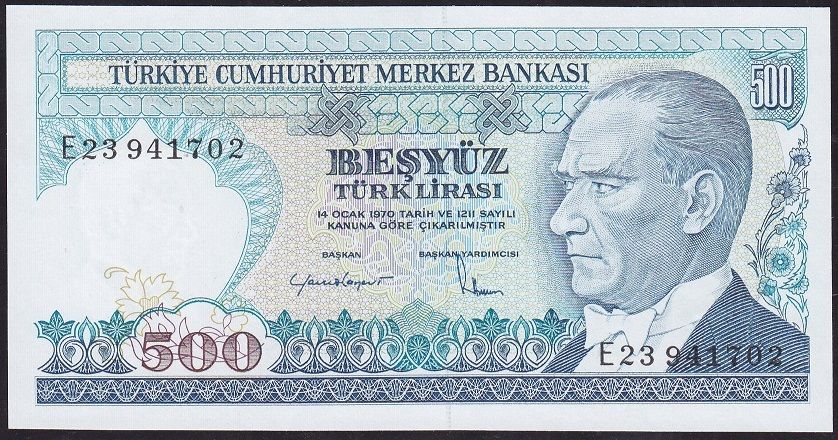 7.Emisyon 2.Tertip 500 Lira E23 941702 Çil