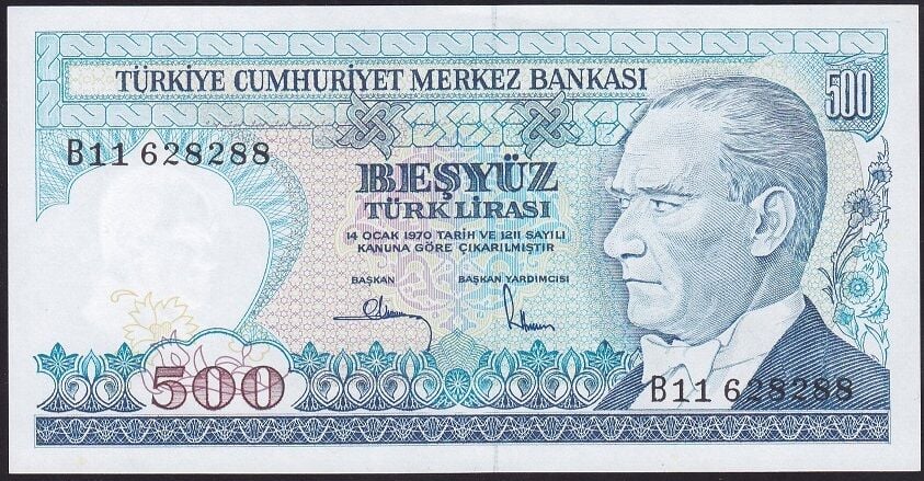 7.Emisyon 1.Tertip 500 Lira B11 628288 Çil