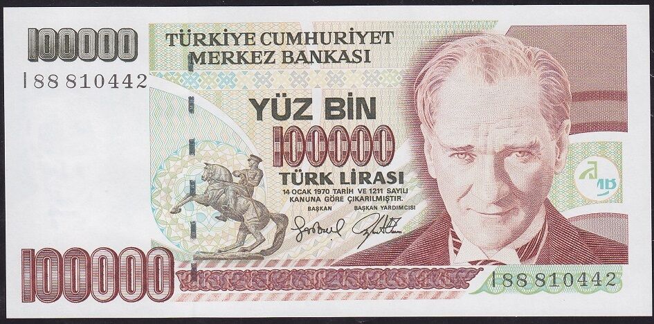 7.Emisyon 3.Tertip 100000 Lira I88 810442 Çilaltı