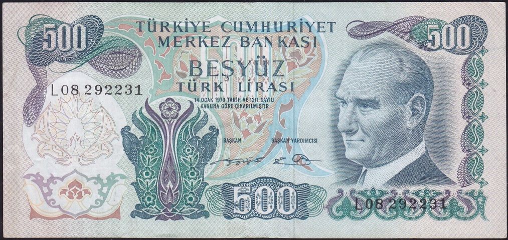 6.Emisyon 2.Tertip 500 Lira L08 292231 Çok Temiz+