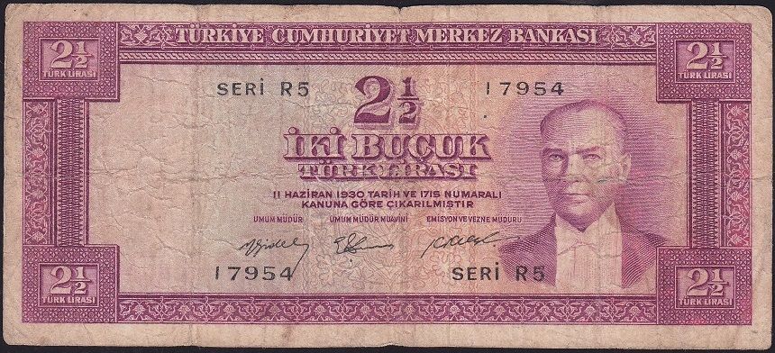 5.Emisyon 2.Tertip 2.5 Lira R5 17954 Temiz