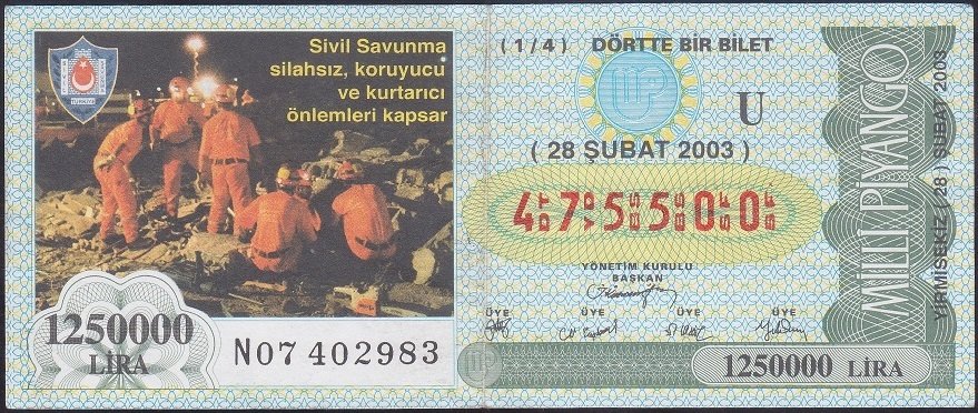 2003 28 ŞUBAT ÇEYREK BİLET - U SERİSİ