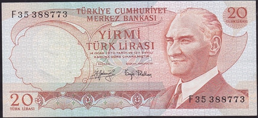 6.Emisyon 3.Tertip 20 Lira F35 388773 Çok Temiz
