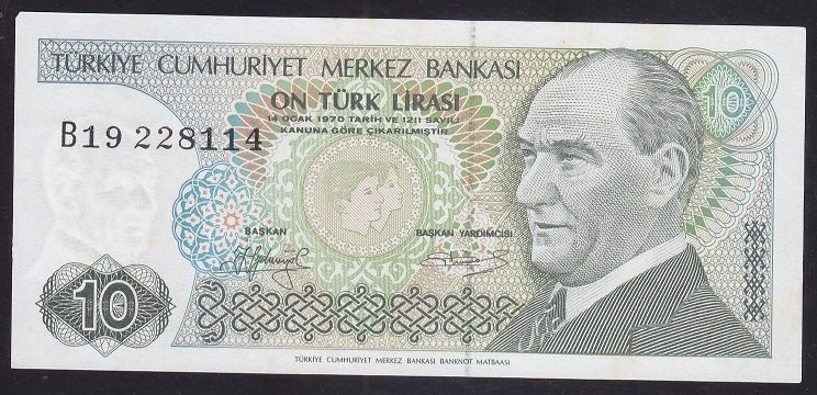 7.EMİSYON 1.TERTİP 10 LİRA B19 228114 ÇÇT + KISA KAŞ