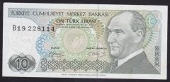 7.EMİSYON 1.TERTİP 10 LİRA B19 228114 ÇÇT + KISA KAŞ