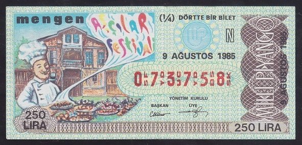 1985 9 AĞUSTOS ÇEYREK BİLET N SERİSİ