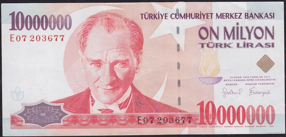 7.Emisyon 10.000.000 Lira E07 203677 Çok Çok Temiz+
