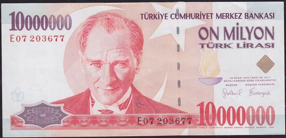 7.Emisyon 10000000 Lira E07 203677 Çok Çok Temiz+