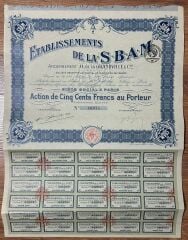 Hisse Senedi - Etablissements De La SBAM 1920 li Yıllar( 42 X 31 cm )