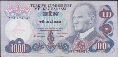 6.Emisyon 1.Tertip 1000 Lira A74 378287 Çok Temiz+