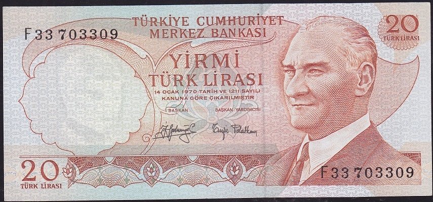 6.Emisyon 3.Tertip 20 Lira F33 703309 Çilaltı