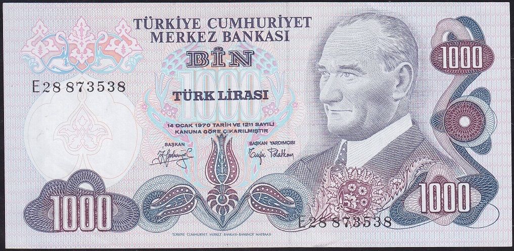 6.Emisyon 2.Tertip 1000 Lira E28 873538 Çilaltı Çil