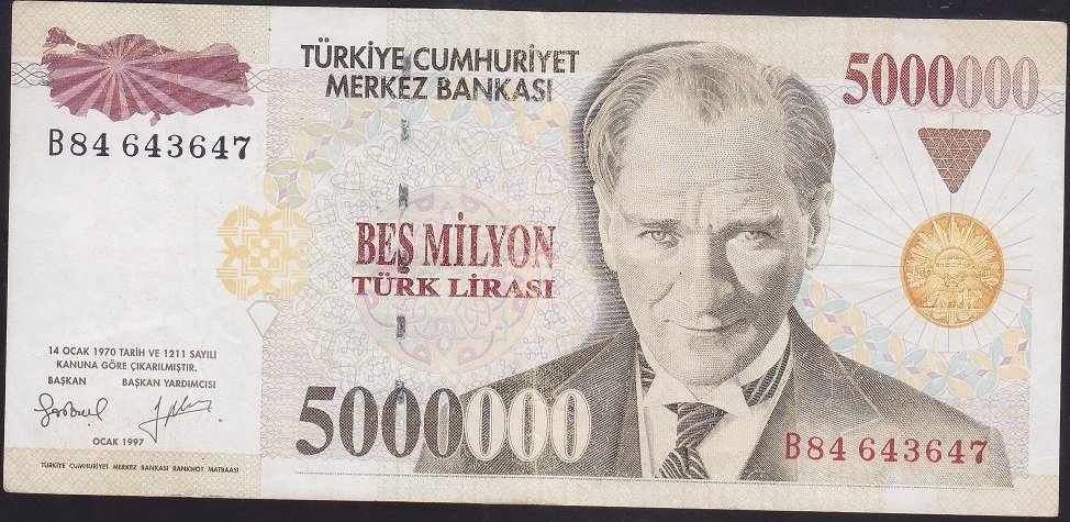7.Emisyon 5 000 000 LİRA B84 643647 Çok Temiz