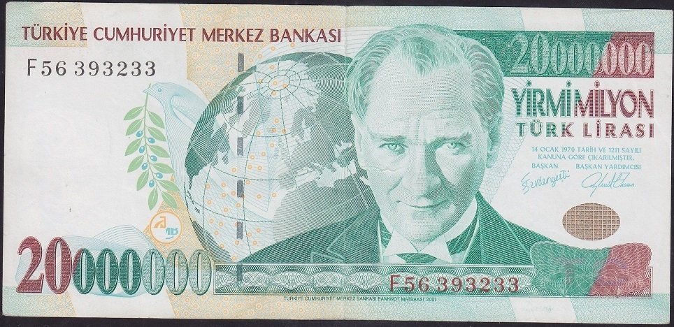 7.EMİSYON 20 000 000 LİRA F56 393233 ÇOK ÇOK TEMİZ - ÇİLALTI