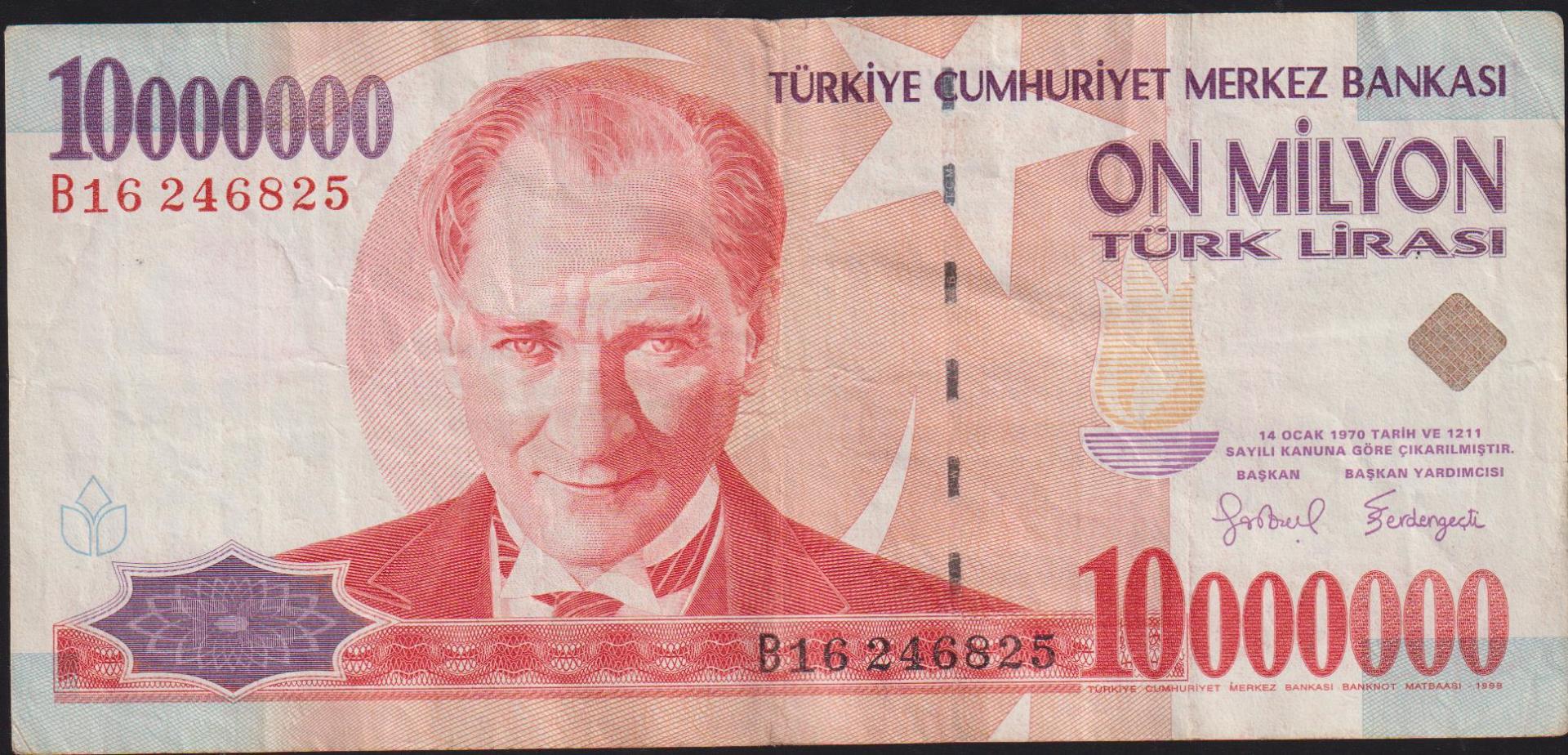7.Emisyon 10 000 000 Lira B16 246825 Çok Temiz+