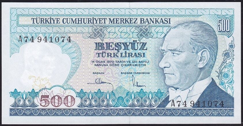 7.Emisyon 1.Tertip 500 Lira A74 941074 Çil