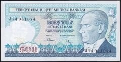 7.Emisyon 1.Tertip 500 Lira A74 941074 Çil
