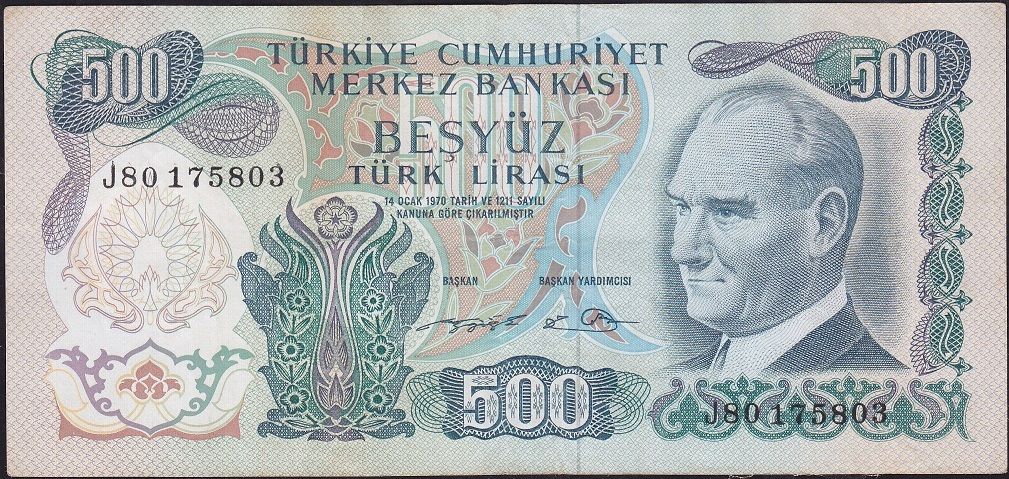 6.Emisyon 2.Tertip 500 Lira J80 175803 Çok Temiz+