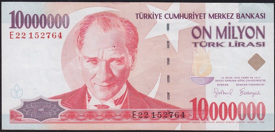 7.Emisyon 10 000 000 Lira E22 152764 Çok Temiz+
