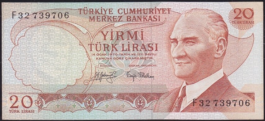 6.Emisyon 3.Tertip 20 Lira F32 739706 Çilaltı Çil