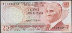 6.Emisyon 3.Tertip 20 Lira F32 739706 Çilaltı Çil