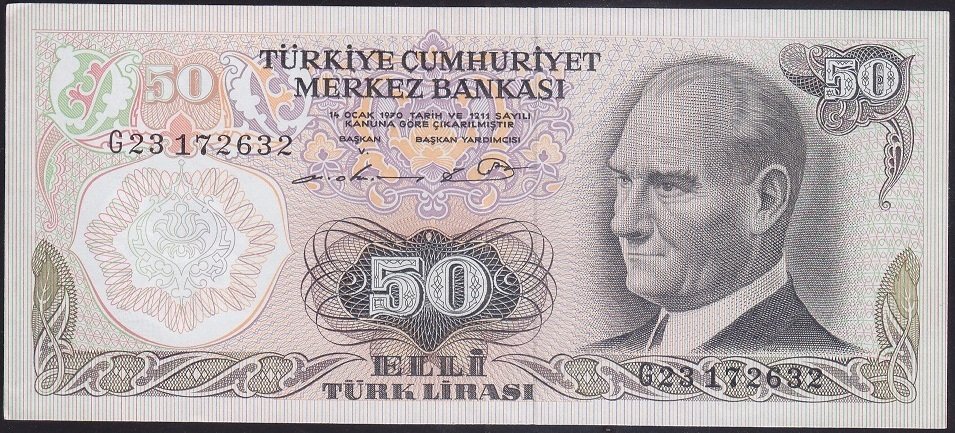 6.EMİSYON 1.TERTİP 50 LİRA G23 172632 ÇÇT