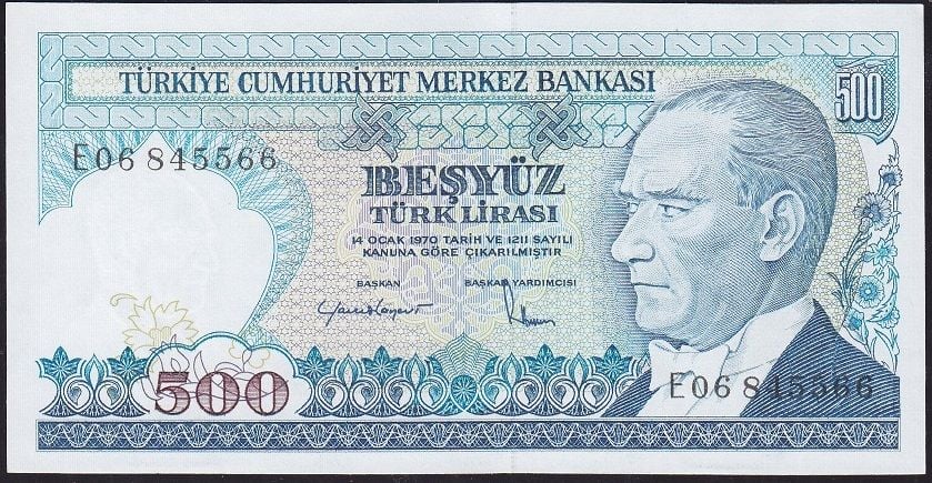 7.Emisyon 2.Tertip 500 Lira E06 845566 Çil