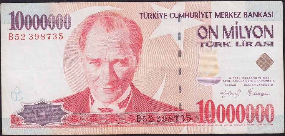 7.Emisyon 10 000 000 Lira B52 398735 Çok Temiz