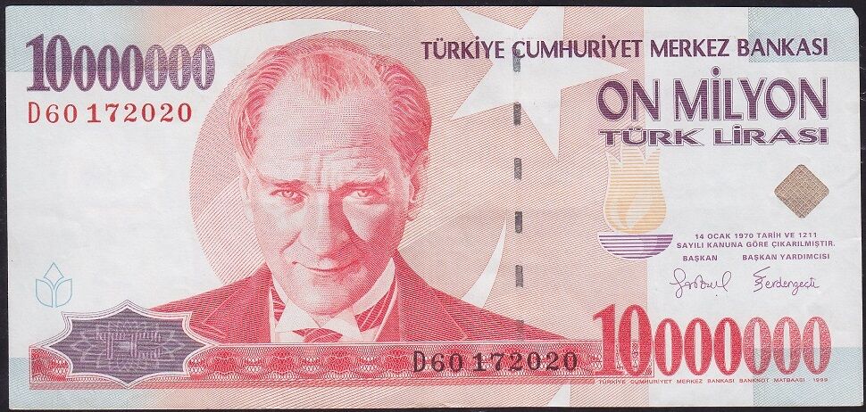 7.Emisyon 10000000 Lira D60 172020 Çok Çok Temiz