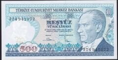 7.Emisyon 1.Tertip 500 Lira A74 941072 Çil