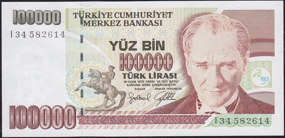 7.Emisyon 3.Tertip 100000 Lira I34 582614 Çil