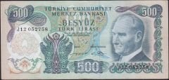 6.Emisyon 2.Tertip 500 Lira J12 052758 Çok Temiz+