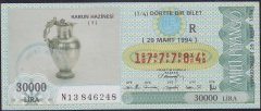 1994 29 Mart Çeyrek Bilet - R Serisi - Karun Hazinesi
