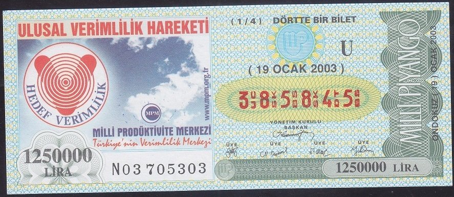 2003 19 OCAK ÇEYREK BİLET - U SERİSİ