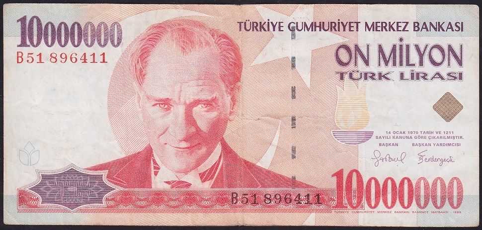 7.Emisyon 10 000 000 Lira B51 896411 Çok Temiz