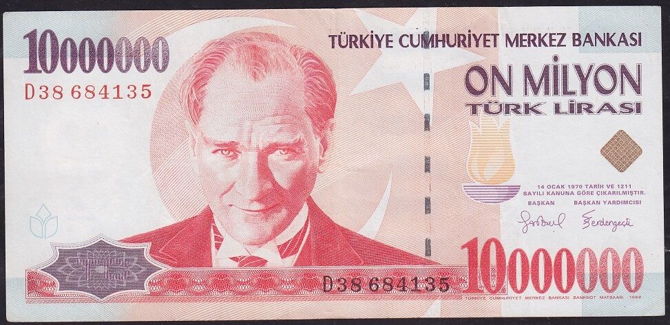 7.Emisyon 10000000 Lira D38 684135 Çok Temiz+