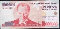 7.Emisyon 10000000 Lira D38 684135 Çok Temiz+