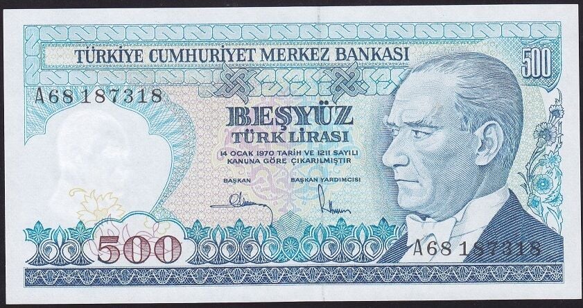 7.Emisyon 1.Tertip 500 Lira A68 187318 Çil