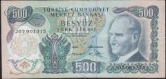 6.Emisyon 2.Tertip 500 Lira J07 001375 Çok Temiz+