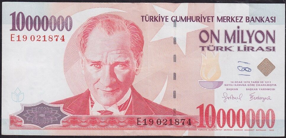 7.Emisyon 10 000 000 Lira E19 021874 Çok Çok Temiz