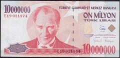 7.Emisyon 10 000 000 Lira E19 021874 Çok Çok Temiz