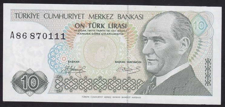 7.EMİSYON 1.TERTİP 10 LİRA A86 870111 ÇİLALTI ÇİL KISA KAŞ