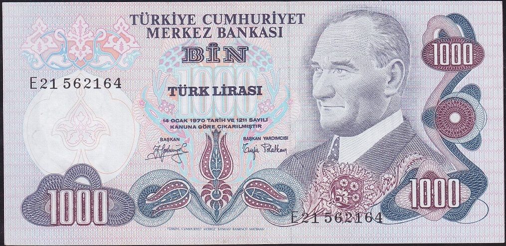 6.Emisyon 2.Tertip 1000 Lira E21 562164 Çilaltı