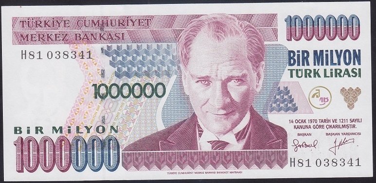 7.EMİSYON 2.TERTİP 1 000 000 LİRA H81 038341 ÇİL