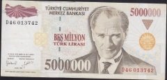 7.Emisyon 5 000 000 LİRA D46 013742 Çok Temiz +