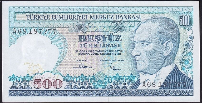 7.Emisyon 1.Tertip 500 Lira A68 187277 Çil