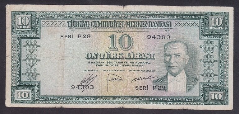 5.EMİSYON 2.TERTİP 10 LİRA P29 94303 TEMİZ (YIKAMA VAR) eski paralar nereye satılır