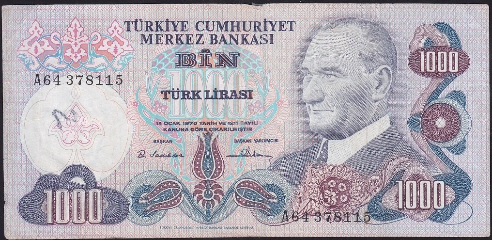 6.Emisyon 1.Tertip 1000 Lira A64 378115 Haliyle