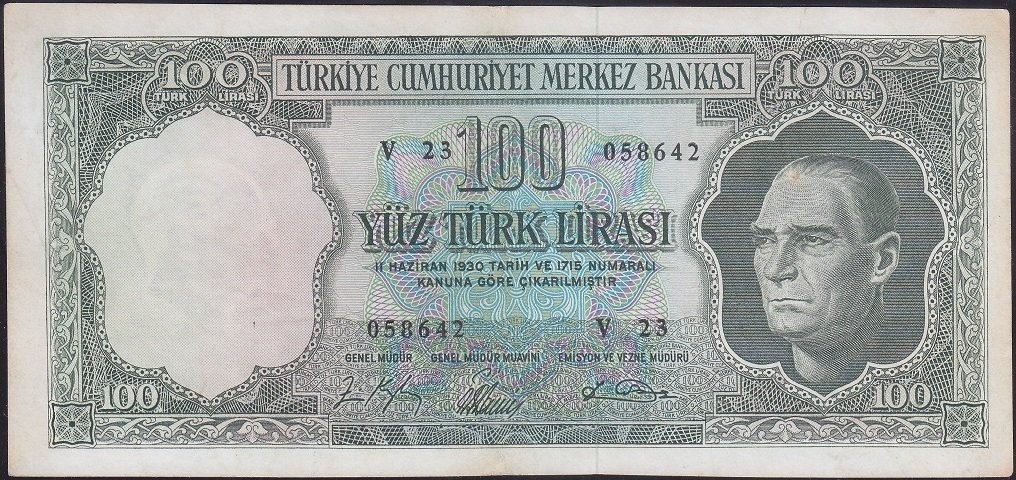 5.Emisyon 5.tertip 100 lira V23 058642 Çok Çok Temiz + ( Kısmi düzeltme var )