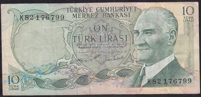 6.Emisyon 2.Tertip 10 Lira K82 176799 Çok Temiz +
